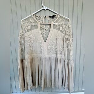 American Eagle Outfitters Cream Lace & Sheer Peasant Blouse